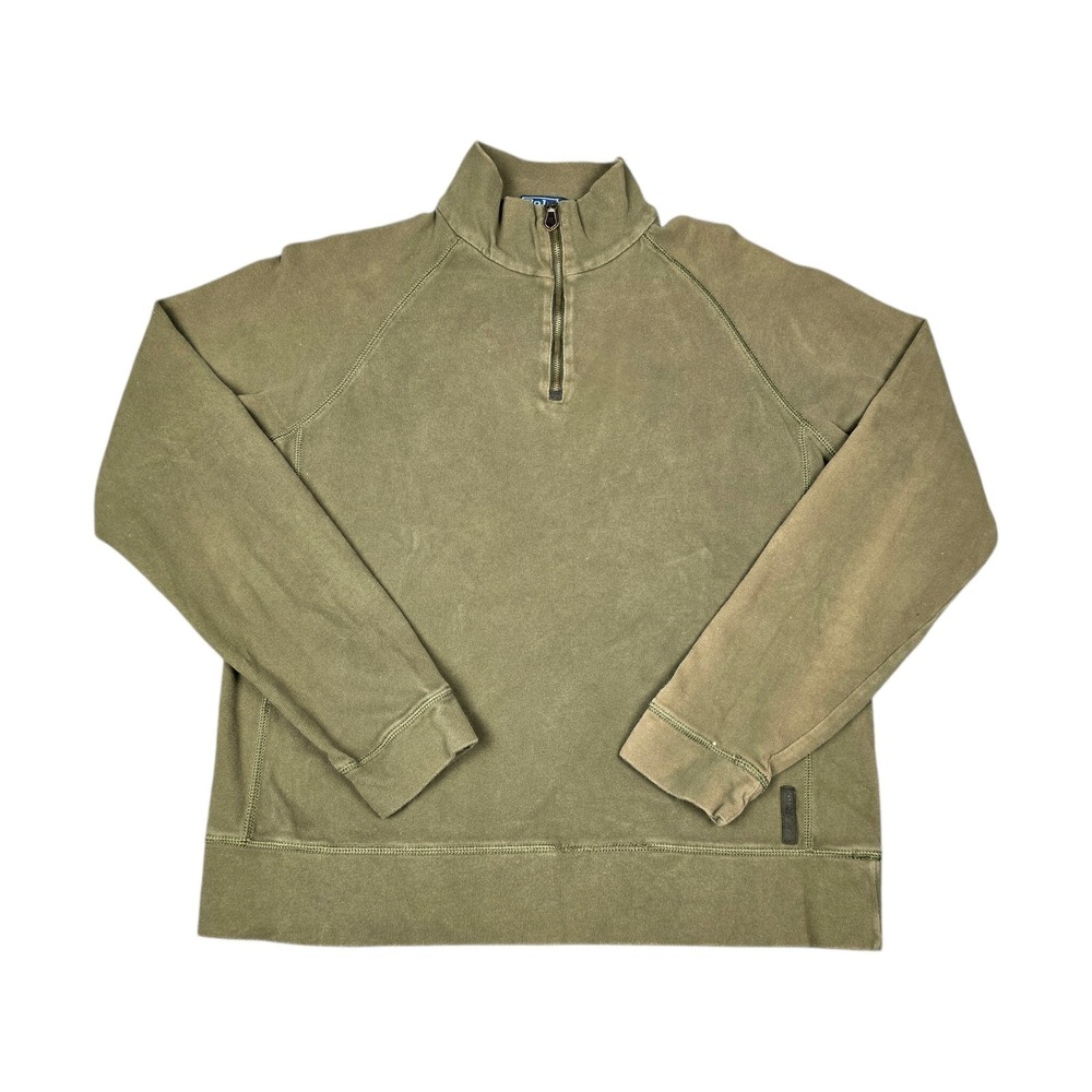 Polo Ralph Lauren Quarter Zip Men's Medium Sweater Olive Green Faded Leather 1/4